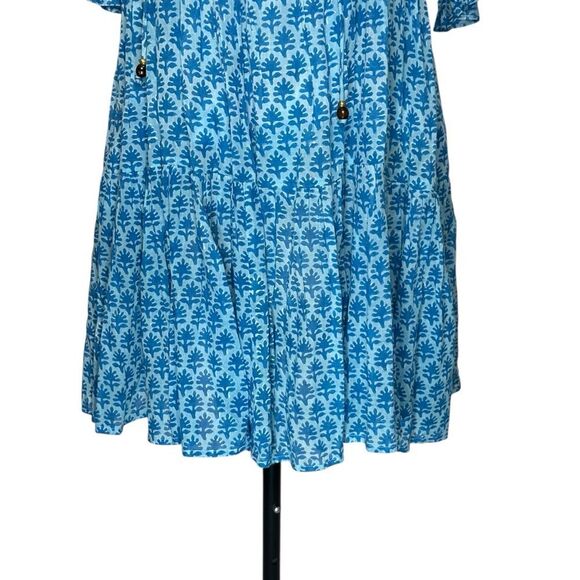 Oliphant Blue Floral Flutter Sleeve Dropped Tiered Mini Dress | L - Picture 4 of 9
